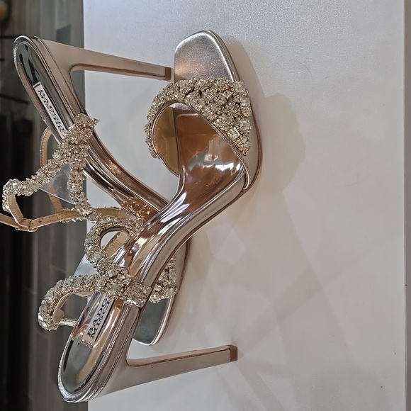 Badgley Mischka Galia Crystal Ankle Strap Evening Bridal Strappy Heels Size 10 - Picture 4 of 12